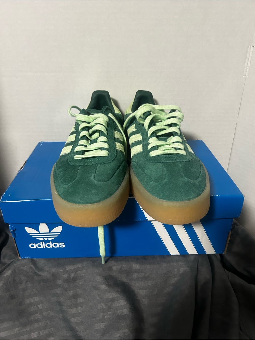 adidas Samba Green Suede Kids Sneakers with Gum Sole